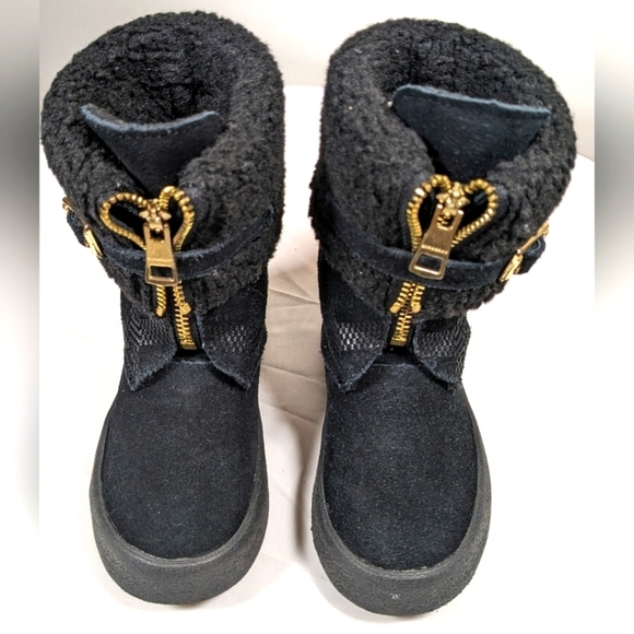 BURBERRY Girls Check Suede Leather Zip Black Winter Boots New W/O Tags Size 23 - Picture 2 of 9
